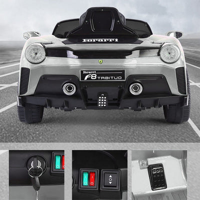Baby Moo Ferrari F8 12V Battery Operated Ride On Car for Kids | Remote Control | Rechargeable Battery | USB MP3 Player | Ages 1-6 - Silver