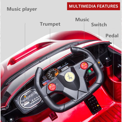 Baby Moo Ferrari F8 12V Battery Operated Ride On Car for Kids | Remote Control | Rechargeable Battery | USB MP3 Player | Ages 1-6 - Red