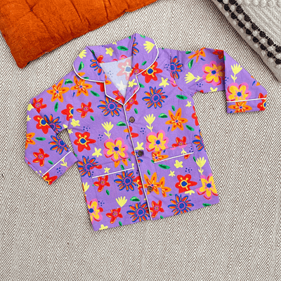 Bhaakur Organic Cotton Purple Floral Night Suit