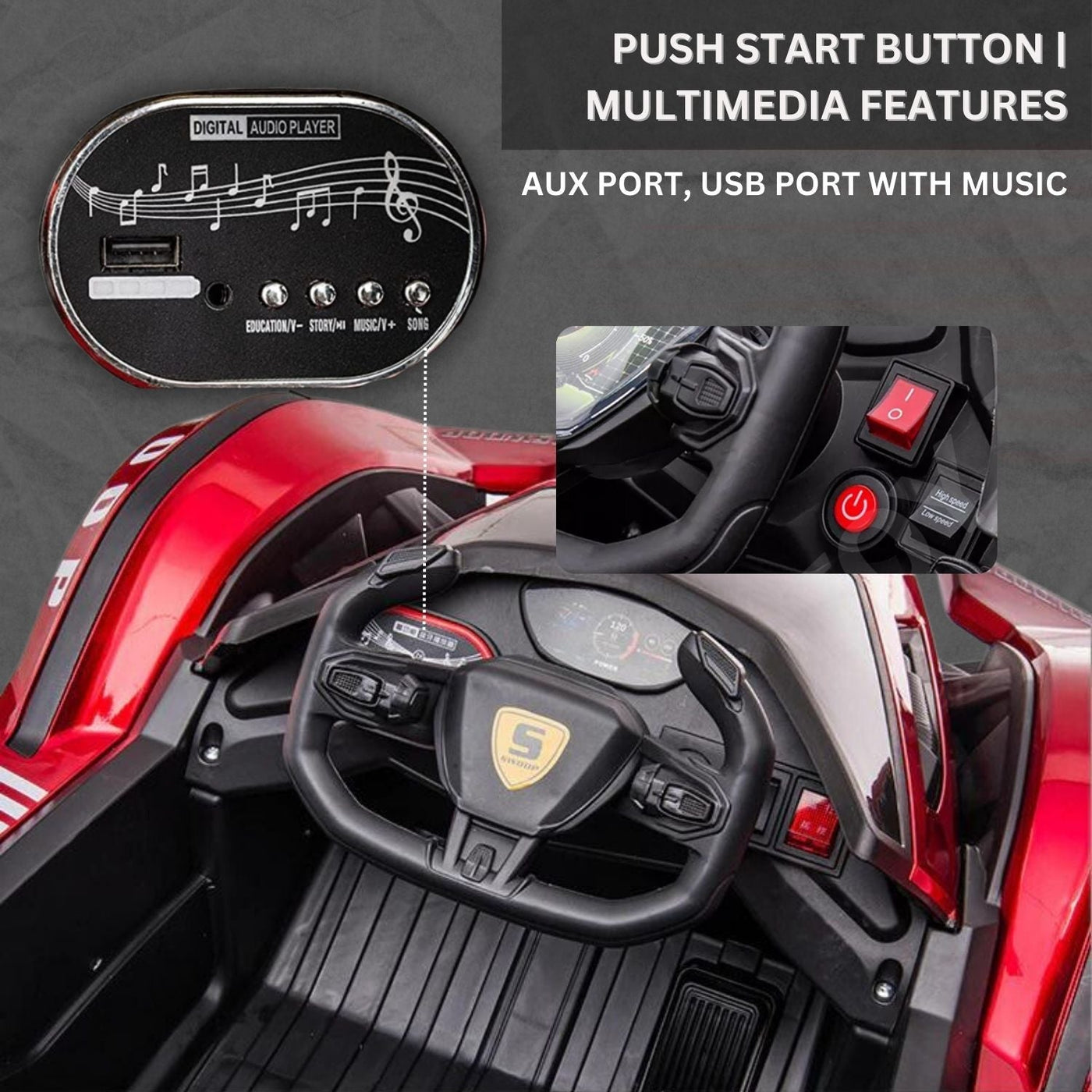 Baby Moo Lambo Ride-On Sports Car | 12V Kids Electric Toy Vehicle | Parental Remote Control | USB MP3 Player | Ages 1-6 - Red