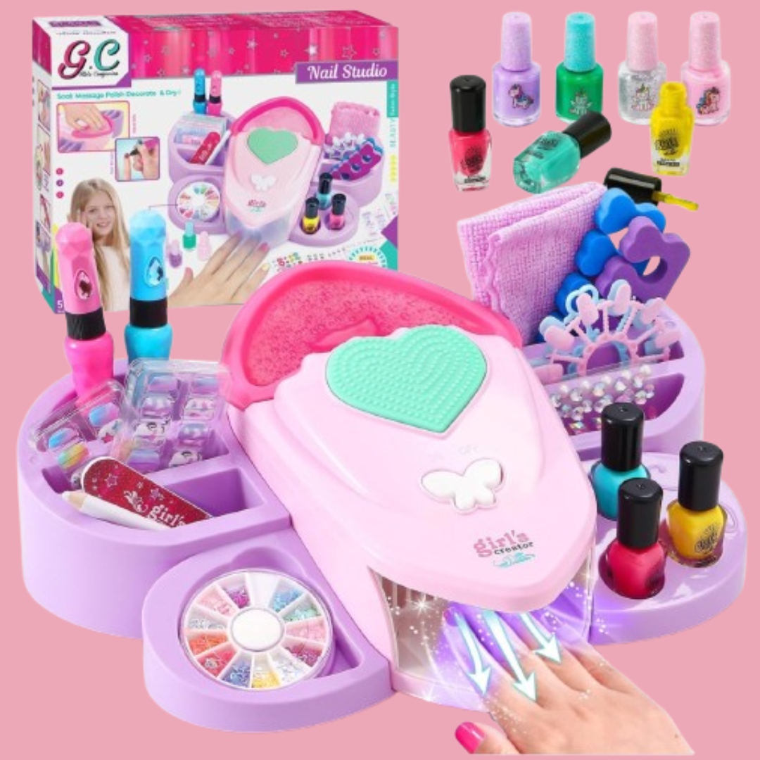Kids Nail Polish Set for Girls Toy 6-12 Years Old, Nail Art Kit Storage Desk with Nail Dryer&Hand Massage Spa Kit, Kid Manicure Salon